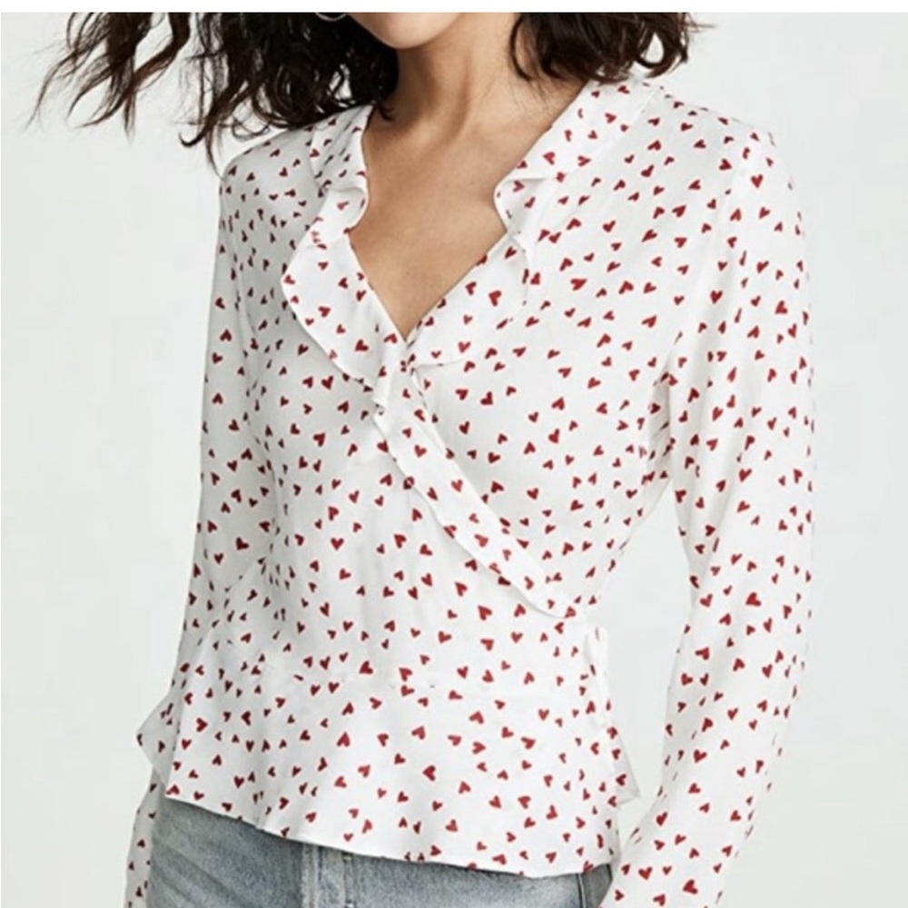 RAILS Simone Wrap Crop Ruffle Blouse in Smitten Heart Print.